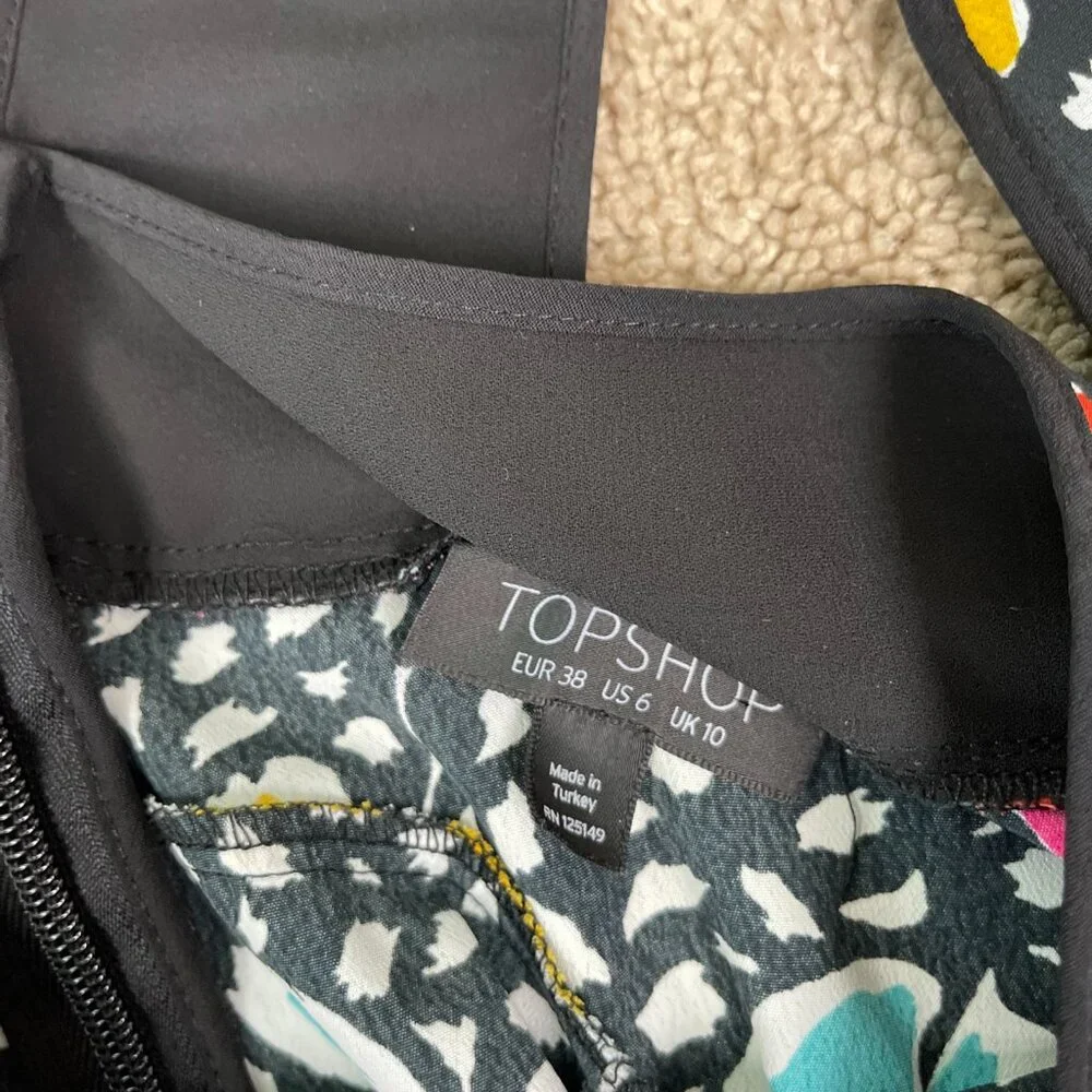 Topshop Dress Womens 6 Black Floral Pinafore Plunging Bloggers Influencer Midi - Picture 6 of 11